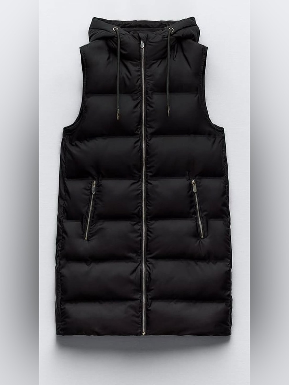 Zara Black Long hooded Puffer Vest